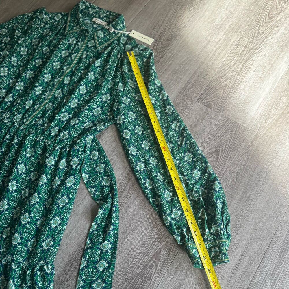 NWT Max Studio Maxi Dress Green Bohemian Farmhouse Modest Festival Sz S MSRP$148 - Picture 14 of 16